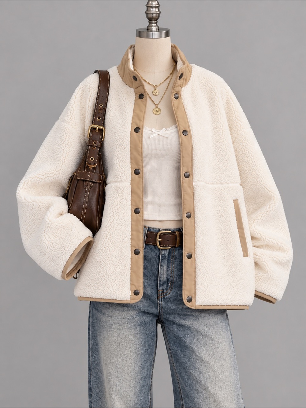 Northern Reflections Cream and Tan Teddy Jacket - Picture 2 of 5